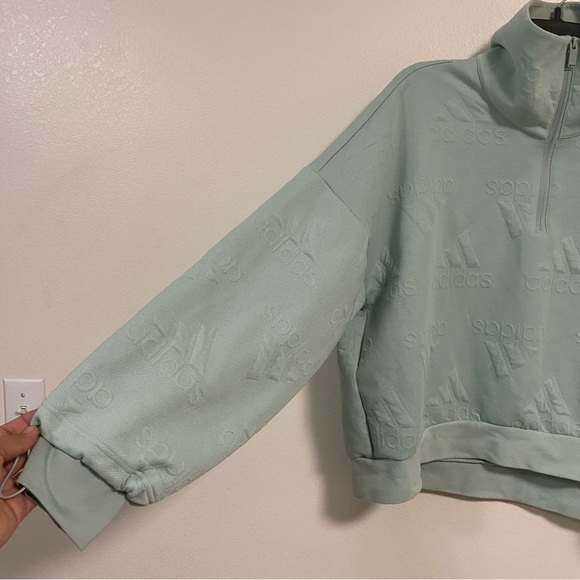 Adidas Sweater Women’s Size Large Green AEROREADY Jacquard Logo Zip Sweatshirt - Picture 7 of 16